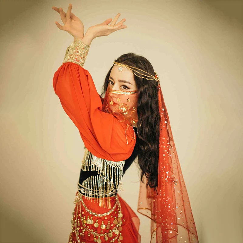 Voile de danse du ventre pour femmes, paillettes Sexy, Costume de carnaval Tribal indien, accessoires de Performance