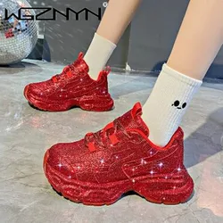 Luxury Rhinestone Thick Sole Daddy Sneakers Women 2025 Designer Fashion Casual Sports Shoes Soft Sole Ventilated Women's Shoes
