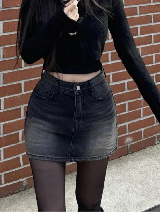 

High Waist Short Shorts Women's Denim Skirt Tight Fitting Half Body Skirt Cotton Polyester Blend Breathable Comfortable Skin-...