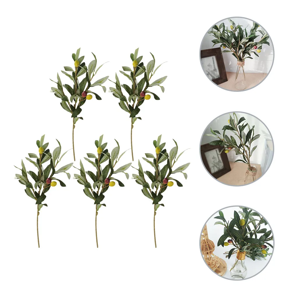 5 Piezas de Ramas de Olivo Artificiales con Aspecto Natural, Vetas Claras y Tono Verde Oliva para Sala de Estar, Dormitorio, Oficina, Tienda, Fiestas