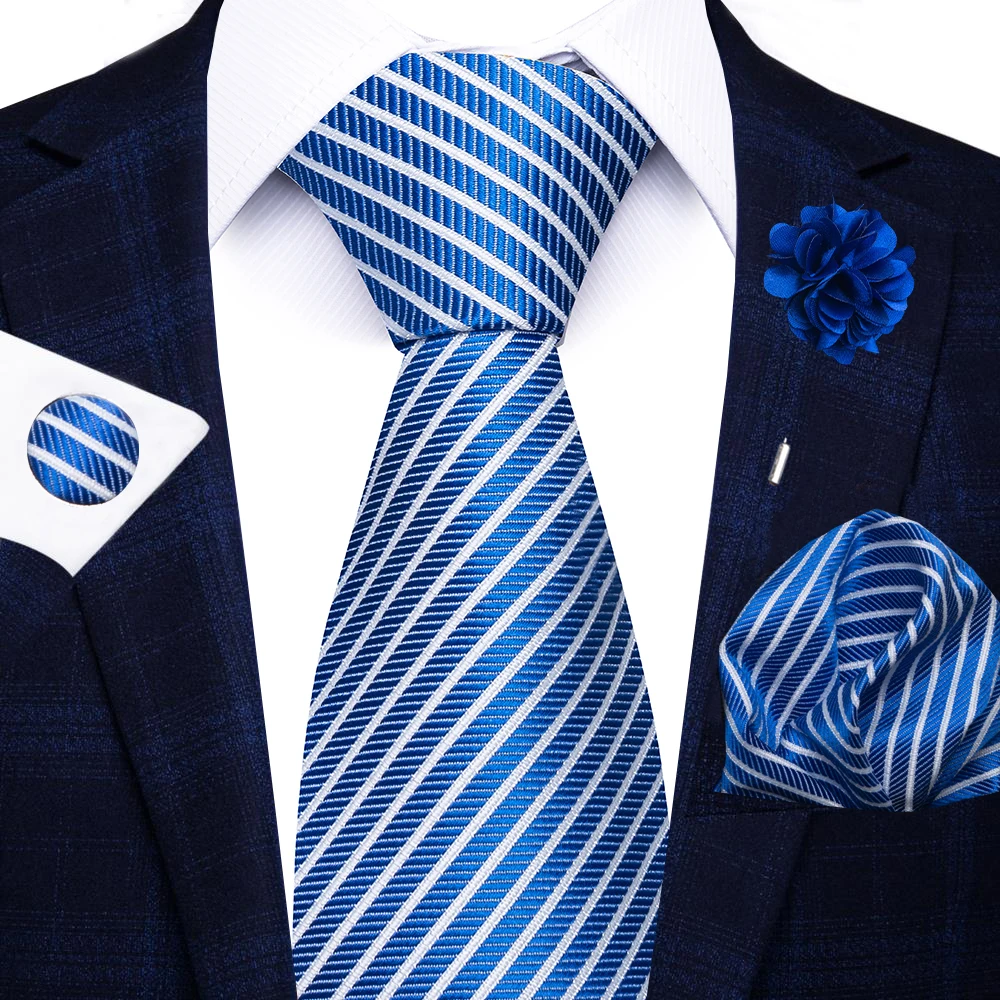 Großhandel Mode 8 CM Blaues Paisley-Krawatten-Etui Manschettenknöpfe Anstecknadel-Set Herren Büroanzug-Accessoires Hochzeitsgeschenk für Partys – Detail 25
