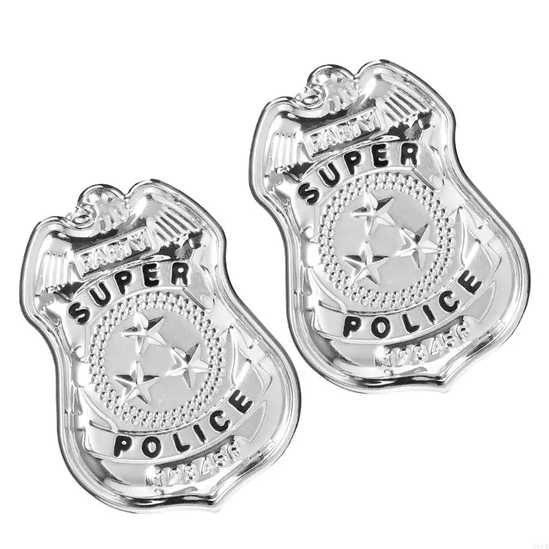   2 Piece Iron Cops Badge Set For Children Pretend Play Costume Accessory Realistic Detachable Design Safe And