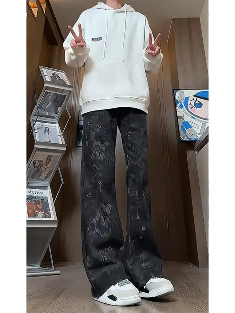 Camouflage Snake Skin Pattern Jean Men's Autumn Winter Men's Jeans Spring Autumn Stylish Straight Leg Slimming Flared Pants y2k