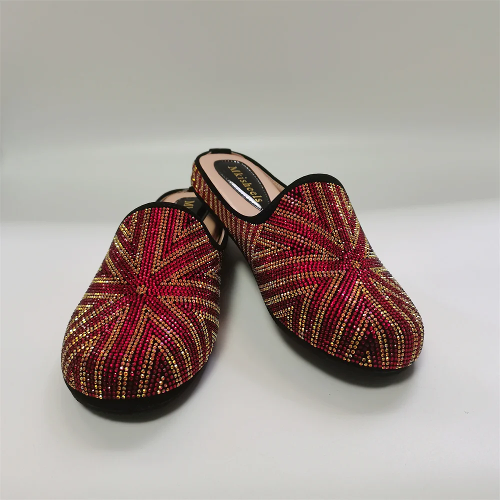 2024 New Fashion Luxury Women\'s Rhinestone Flat Slippers Women Flat Heel Comfortable Mulles Shoes Outwear Casual Shoes F113-1
