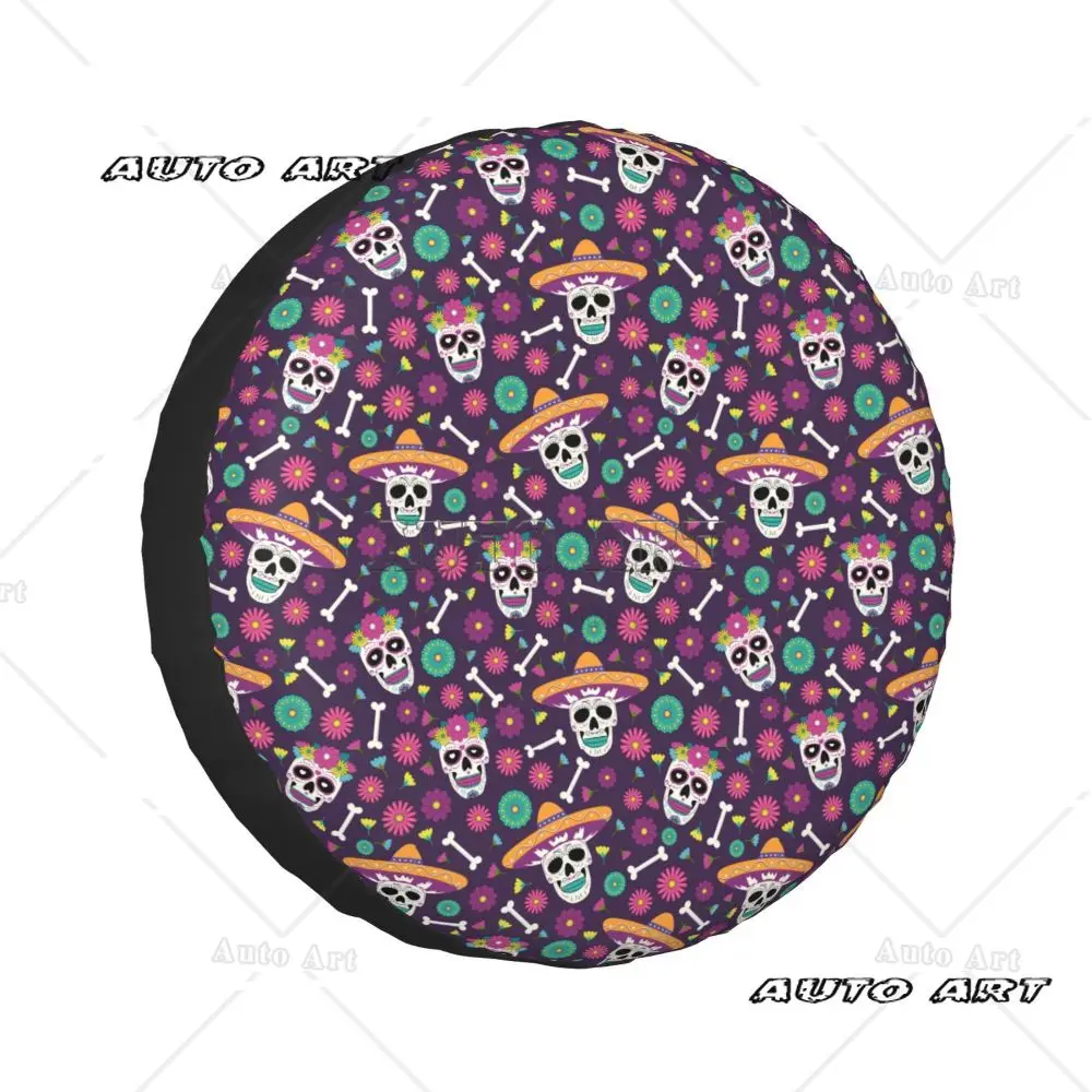 

Чехол на запасное колесо с сахарными черепами и цветами для дня мертвых, защита колеса автомобиля, универсальный чехол на колесо для прицепа