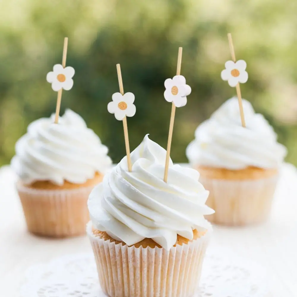 100 Uds. Horquillas creativas de margaritas y flores para comida, tenedores desechables duraderos para postre, tenedores de fruta de bambú, accesorios para postres