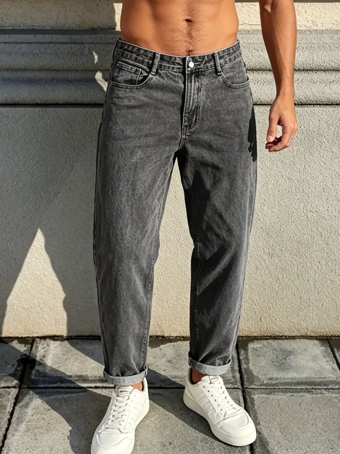 【HME】Men's Jeans | Vintage Charcoal Washed Denim Pants Adopt Premium Soft Denim Fabric with Foggy Retro Tone, Professional Washing Treatment Avoids Hardening and Fading, Delicate Stitching Improves Durability for Long Time Daily Wear