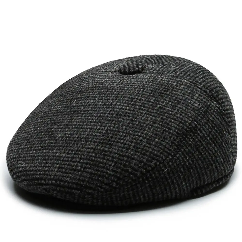 Fashion Men\'s Berets Autumn And Winter Thicker Earmuffs Wool Plaid Hat Cold-proof Thickened Hat Warm Dad Visor Hat