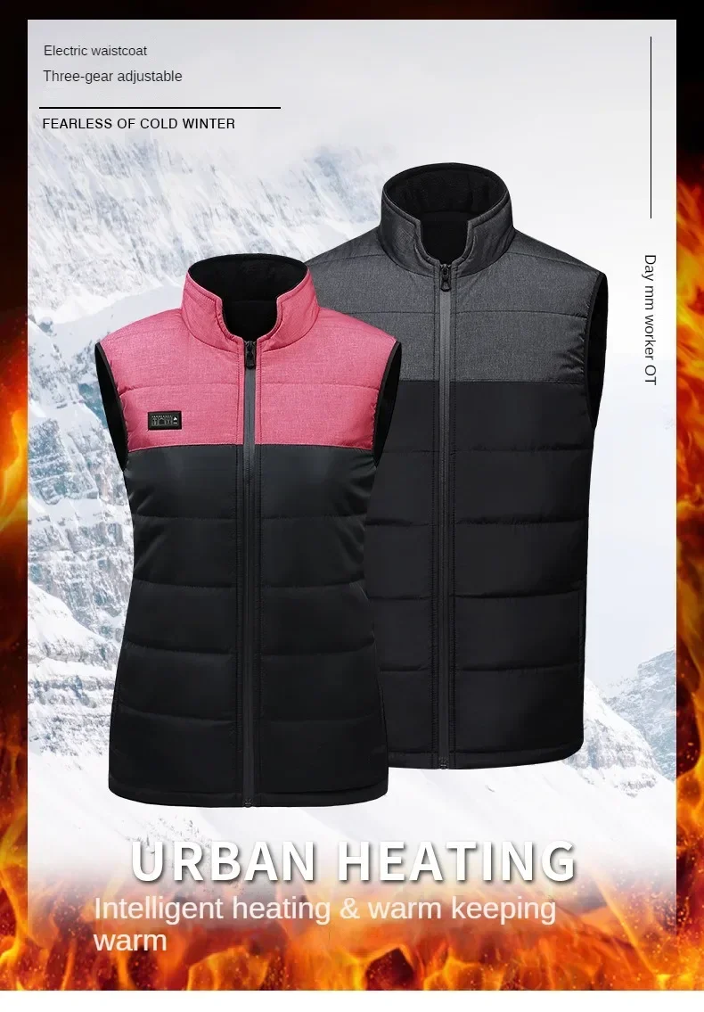 

Мужской жилет с подогревом и воротником-стойкой, хлопковый жилет, электрический жилет с питанием от USB, интеллектуальный костюм с подогревом постоянной температуры