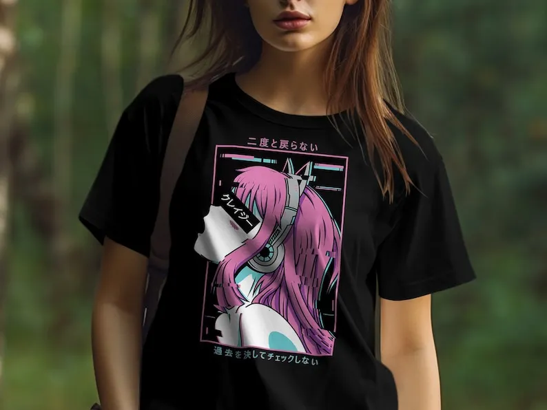 Aesthetic Vaporwave Crazy Waifu Anime Girl T-Shirt, Soft Grunge Edgy Style Outfit, Cool Fashion, Sad Otaku Boys Shirt