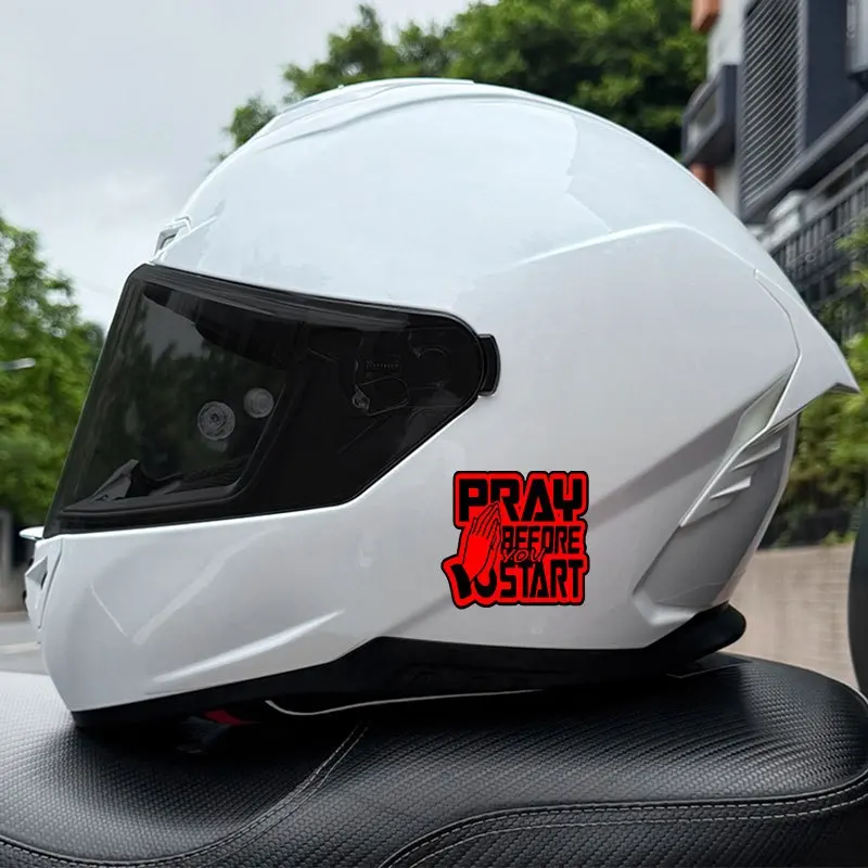1PC Pray Before You Start Waterproof Stickers Red White Black Holographic Vinyl Decals For Motorcycle Helmet Car Decor