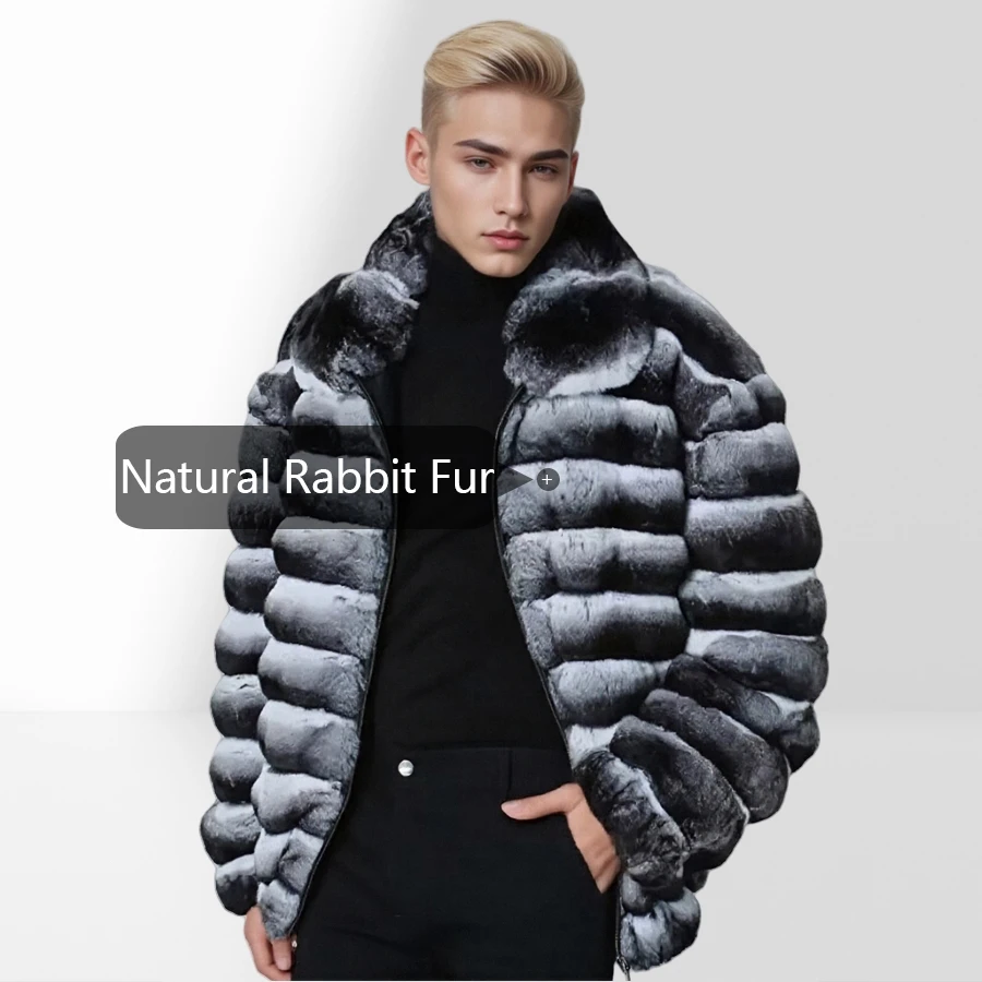 Men Real Fur Coat Winter Genuine Fur Bomber Jackets Rex Rabbit Fur Coats Luxury High Quality