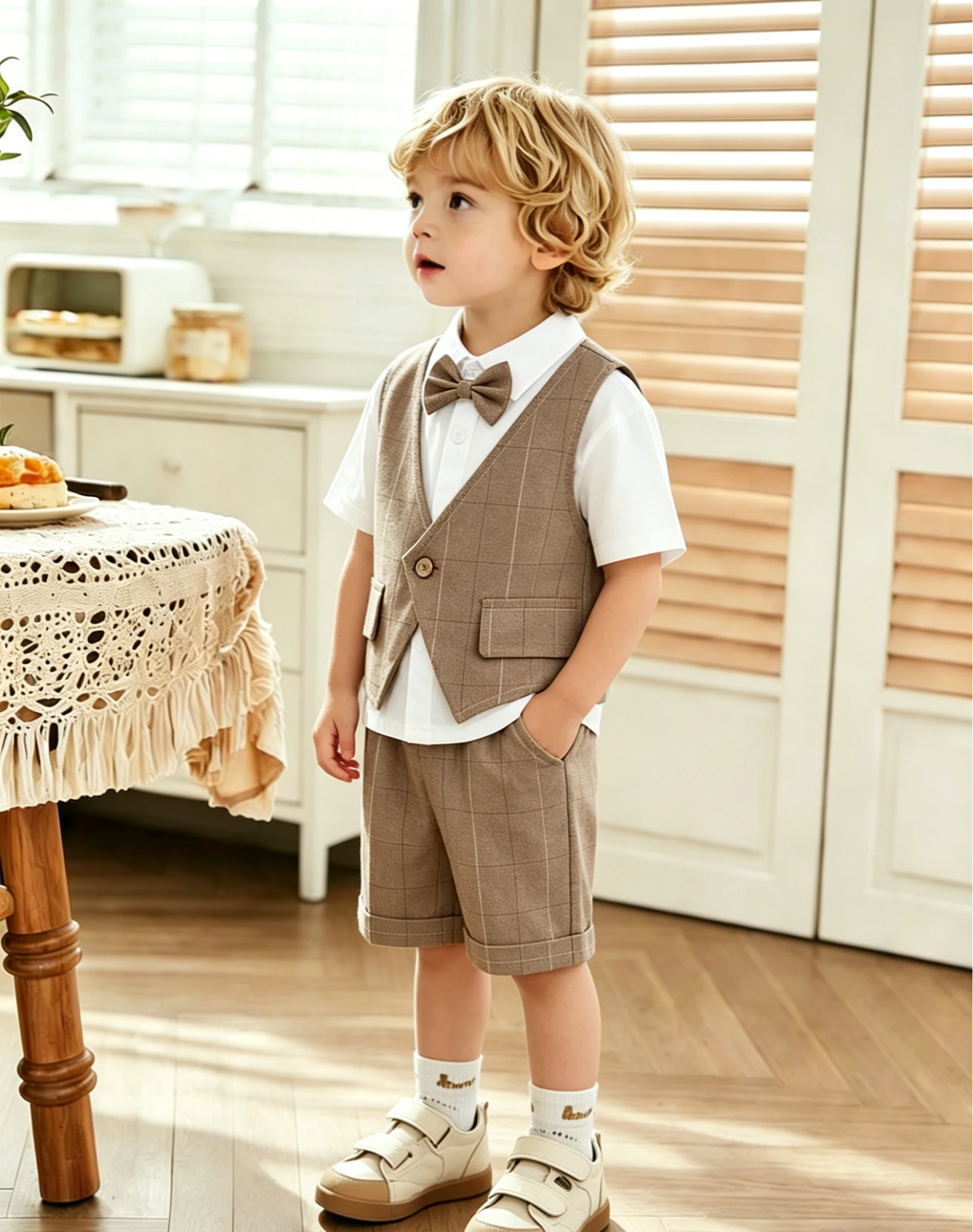 British Style Summer Children Checkered Patchwork Vest Gentleman Boys Two Piece Set Boys Banquet Clothing