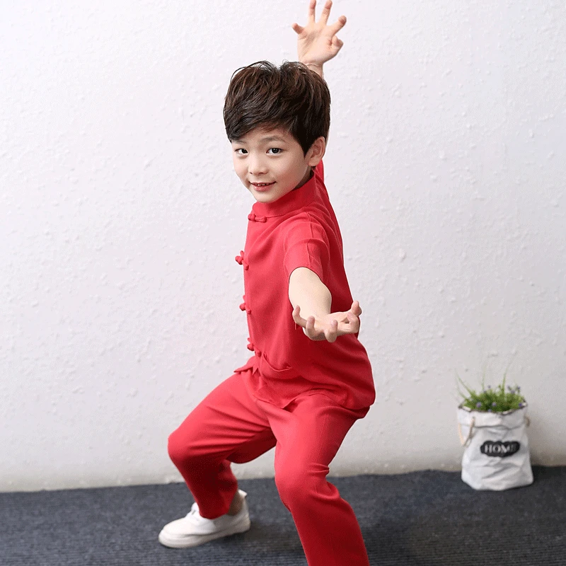 

New Hanfu Cotton Cotton Children's Tang Suit Summer Boys and Girls Short Sleeve Set Chinese Style Chinese Tai Chi Martial Art