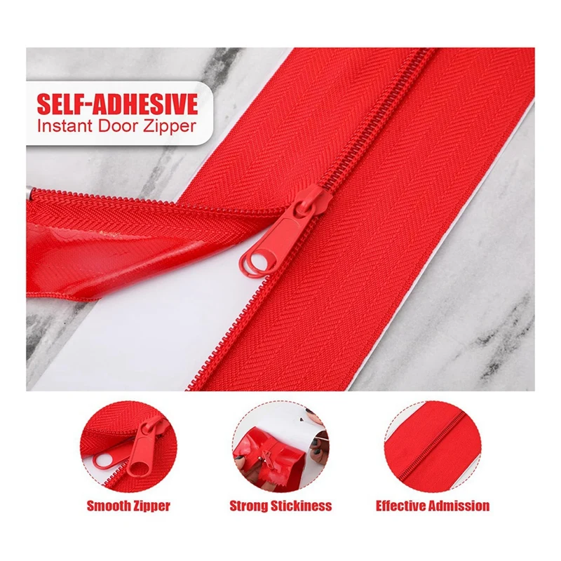 4Pcs Dust Barrier Zipper, 7Ft X 3In Self-Adhesive Tarp Double Zipper Instant Door Dust Protection With Sheeting Cutter