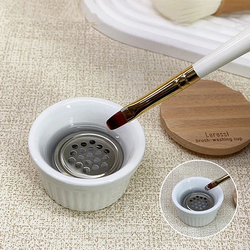 Nail Brushes Washing Cup With Lid Mesh Easy Cleaning Portable Ceramics Nail Art Cup Layers Washer For Nail Art Sequins
