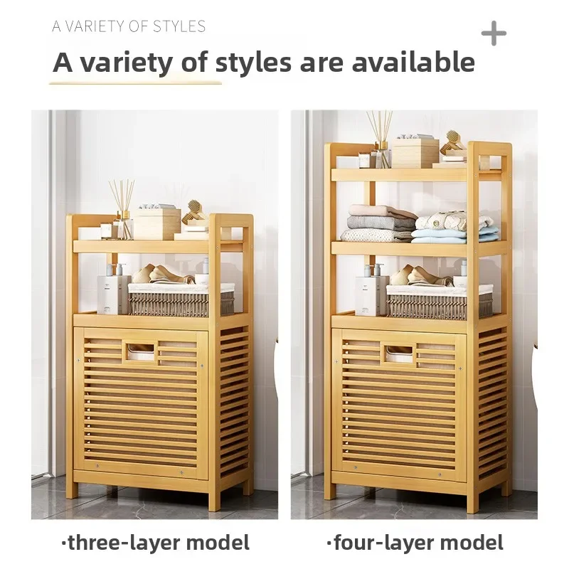 Multi-Tier Bamboo Laundry Hamper with Ventilated Design, Spacious Bathroom & Home Storage Organizer, Natural Floor Standing Rack view 5