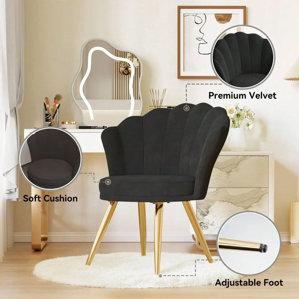 

Nalupatio Velvet Accent Chair With Gold Metal Legs, Upholstered Vanity Chair For Makeup Room, Living Room, And Bedroom