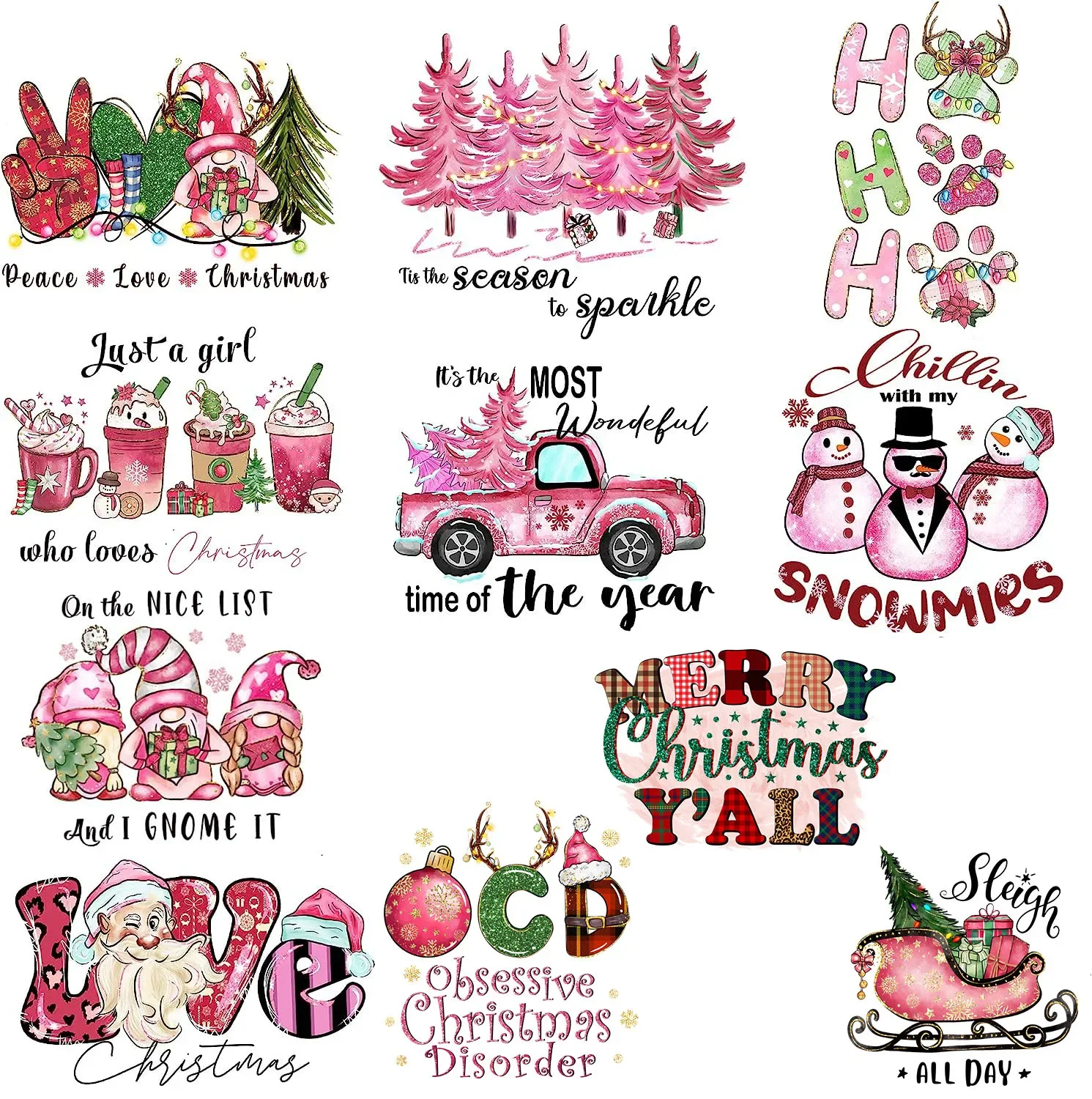 11 Sheets of Christmas Iron-On Letter Transfers - HTV Heat Transfer Vinyl Applique Designs for Crafting T-Shirts & More! Hallowe