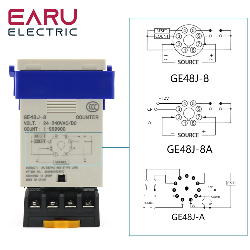 New GE48J Series DC AC 220V 24 240 380V Intelligent Precision Programmable Digital Time Relay Counters 1-999900 With Socket Base