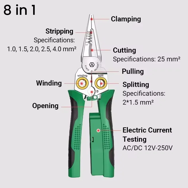 8-in-1 Multi-Functional Wire Stripper Scissors Electricity Wire Stripper Pliers Cutting Cable With Electrical Measuring Pliers