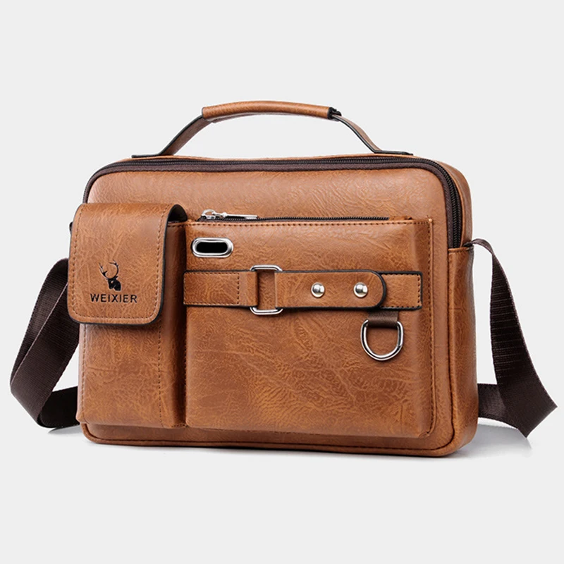 Men Cross body Messenger Bag Handbag Business Briefcases Laptop Retro Office PU Leather Vintage Male Top Handle One Shoulder Bag
