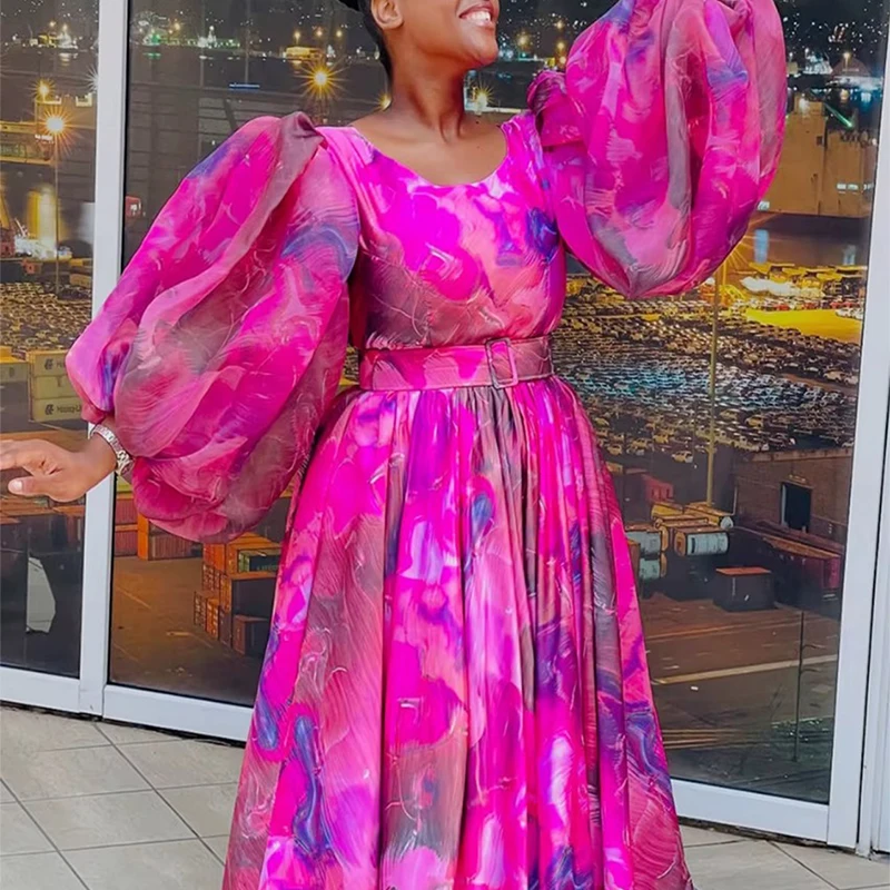 

Fashion Floral Print Draped Long Dress Women's Casual Long Sleeve Seaside Dresses Elegant Deep V-neck Hight Waist Holiday Dress