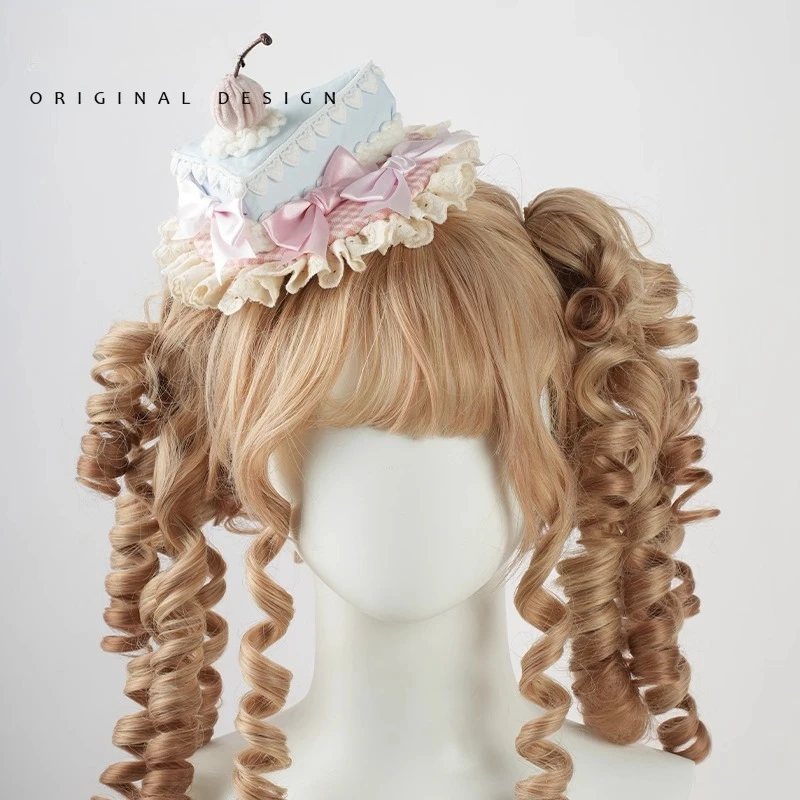 

Coalfell Lolita оригинальный синий цилиндр ручной работы с кексом, головной убор, кружевная кружевная повязка на голову с бантом KC, аксессуар для волос