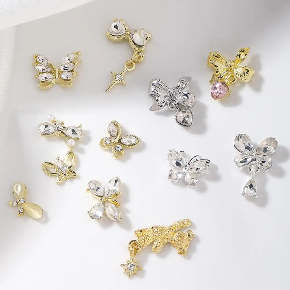 10Pcs Sparkling Rhinestone Nail Charms Three-dimensional Bowknot Alloy DIY Accessories for Beautiful Nails