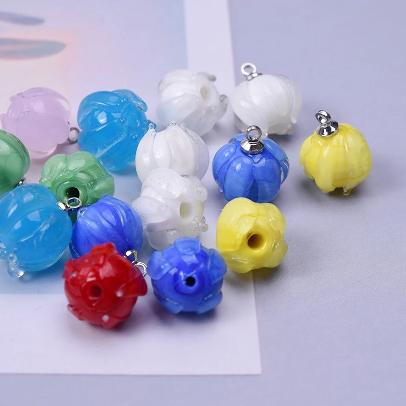 9Pcs/Lot Mix Colors Glass Round Flower Bud Beads Beads Assorted Bell Orchid Charms Diy Women Earrings Material Jewelry Making