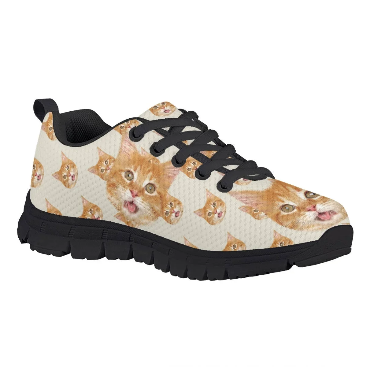 Tangerine Cat 3D infantil impresso Casual Lace Up Shoes, respirável Soft Mesh Sneakers, Cute Kids Sneakers, meninas e meninos