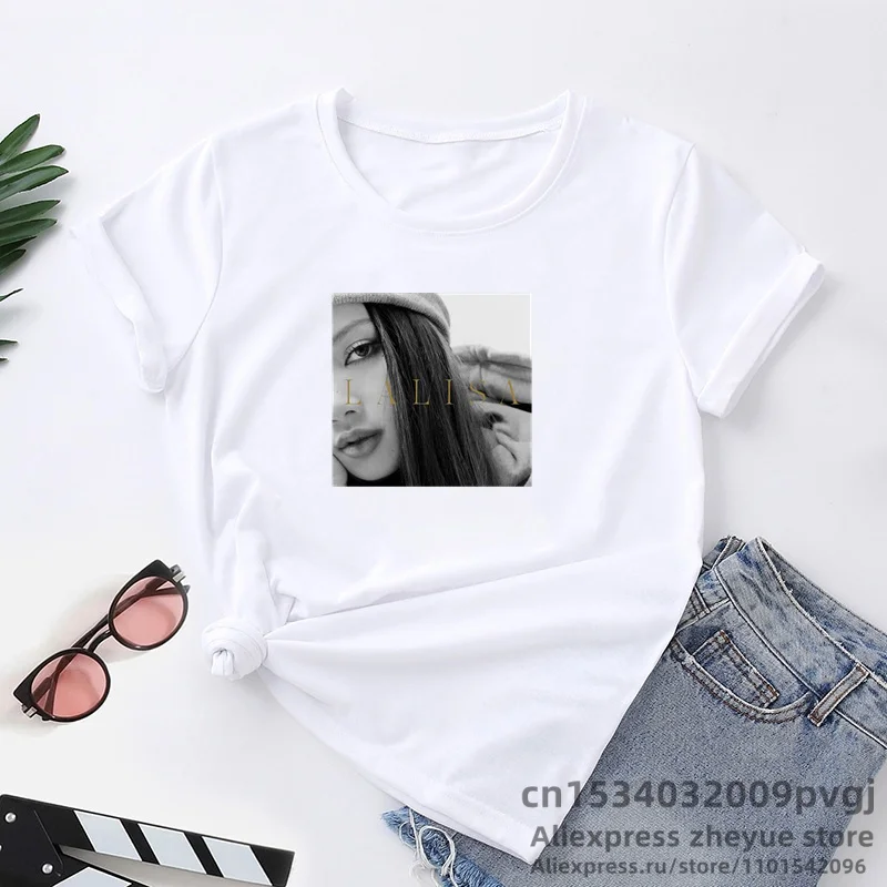 Korean Fashion Lisa Lalisa Women's T-Shirt Harajuku Summer Short Sleeve Women T-shirts Korean Fashion Graphic Tee Tops