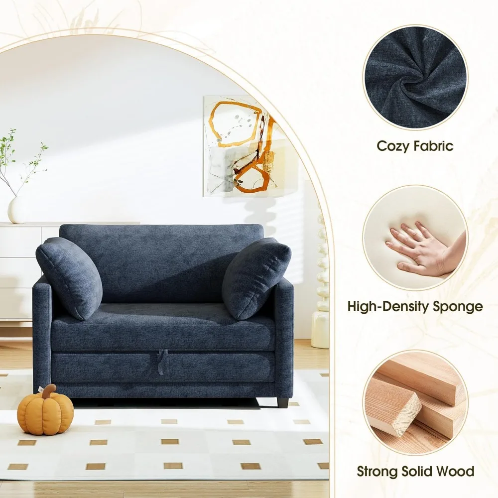 Диван-кровать-трансформер, двухместное спальное место для небольших помещений, раскладной диван 2-в-1 с подушками, идеальный напольный диван для компактной жизни