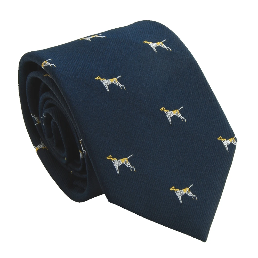 T-F007A  Men's Novelty Animal Dog Dark Blue Silk Necktie for Mens Gift