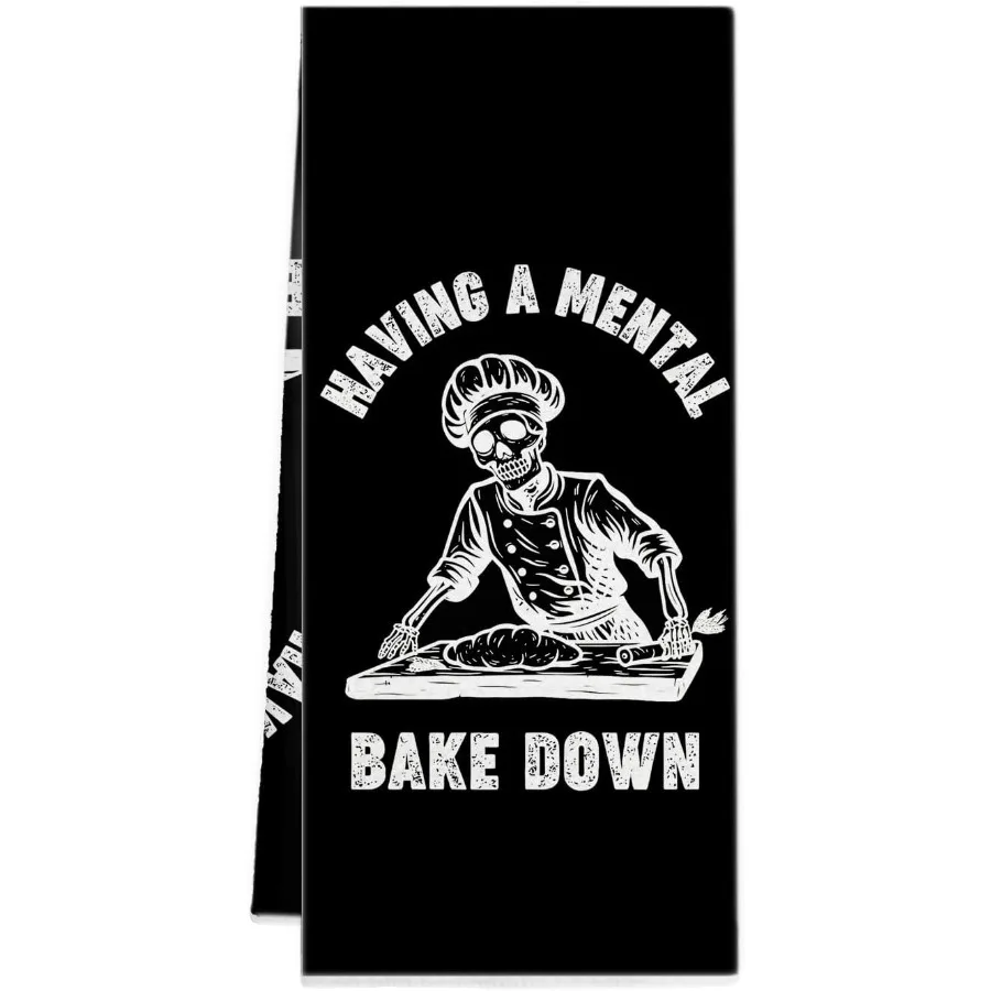 

Fy Black Gothic Skull Skeleton Kitchen Towels Chef Hand Towels Have A Meal Dish Towels for Kitchen Bathroom Goth Decor Gt for L