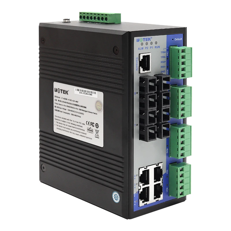 

UOTEK 100M 8-портовый управляемый промышленный Ethernet-коммутатор на DIN-рейке с последовательными портами RS485 RS422 UT-65208F-4T4SC-4DF-MNF