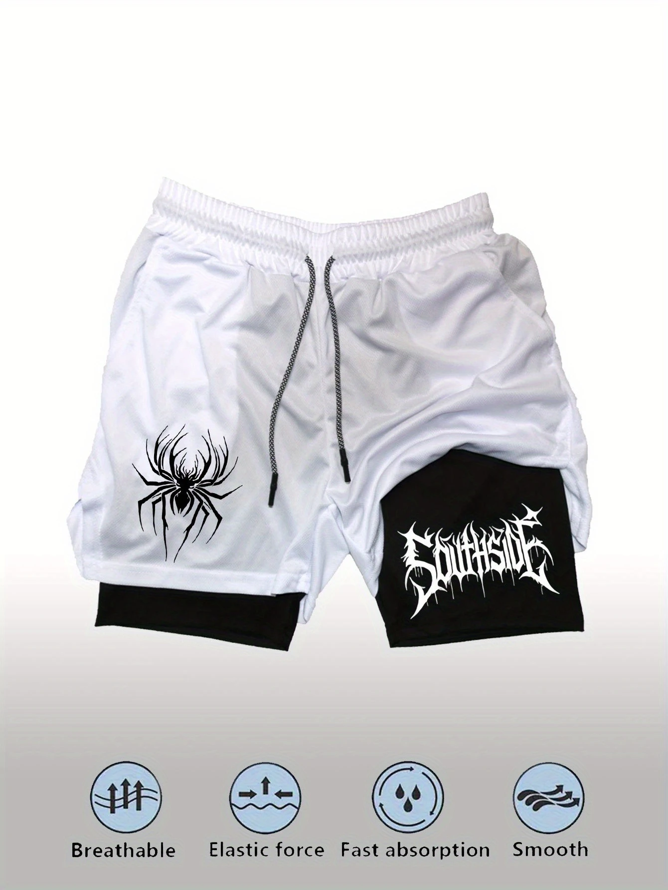 Men'S Spider Pattern Athletic Shorts - Elastic Drawstring Waistband, Side Pockets, Breathable Fabric, Fitness Casual Outfit