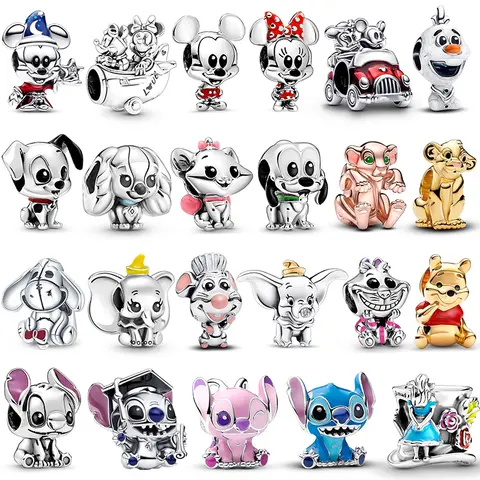Disney co-branded 925 silver Charms Beads Mickey Winnie the Pooh Stitch Cartoon Design Suitable for Bracelet DIY Fine Jewelry