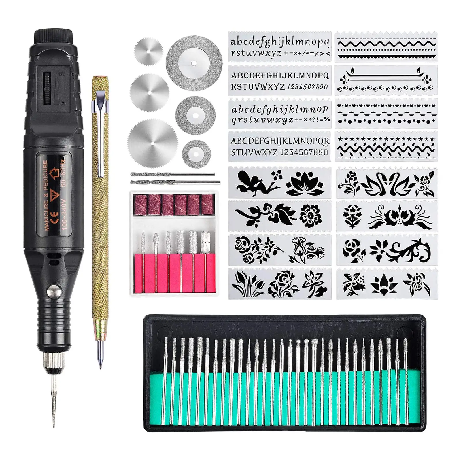 Electric Engraver Mini Engraving Pen Kit Rotoray Tool Kit for Metal Glass Ceramic Jewelry Diy, EU Plug