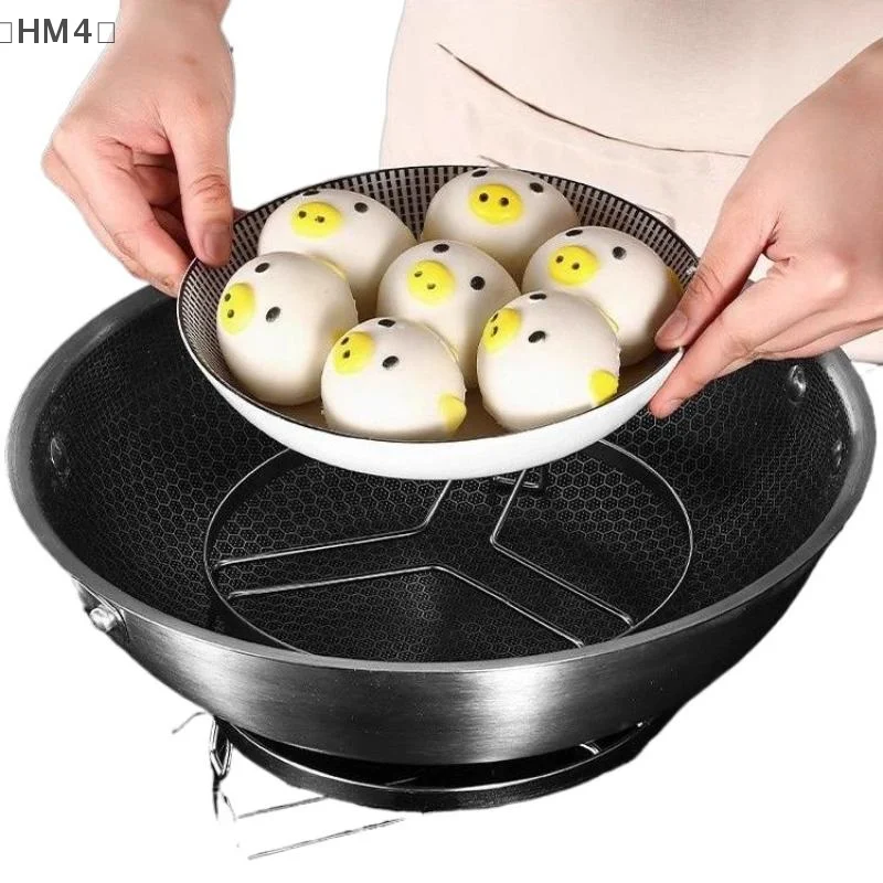 itariaHM4 soi Roestvrijstalen stoomboot pannenrek Rond multifunctioneel pannenrek Stapelbaar keukenstoomrek