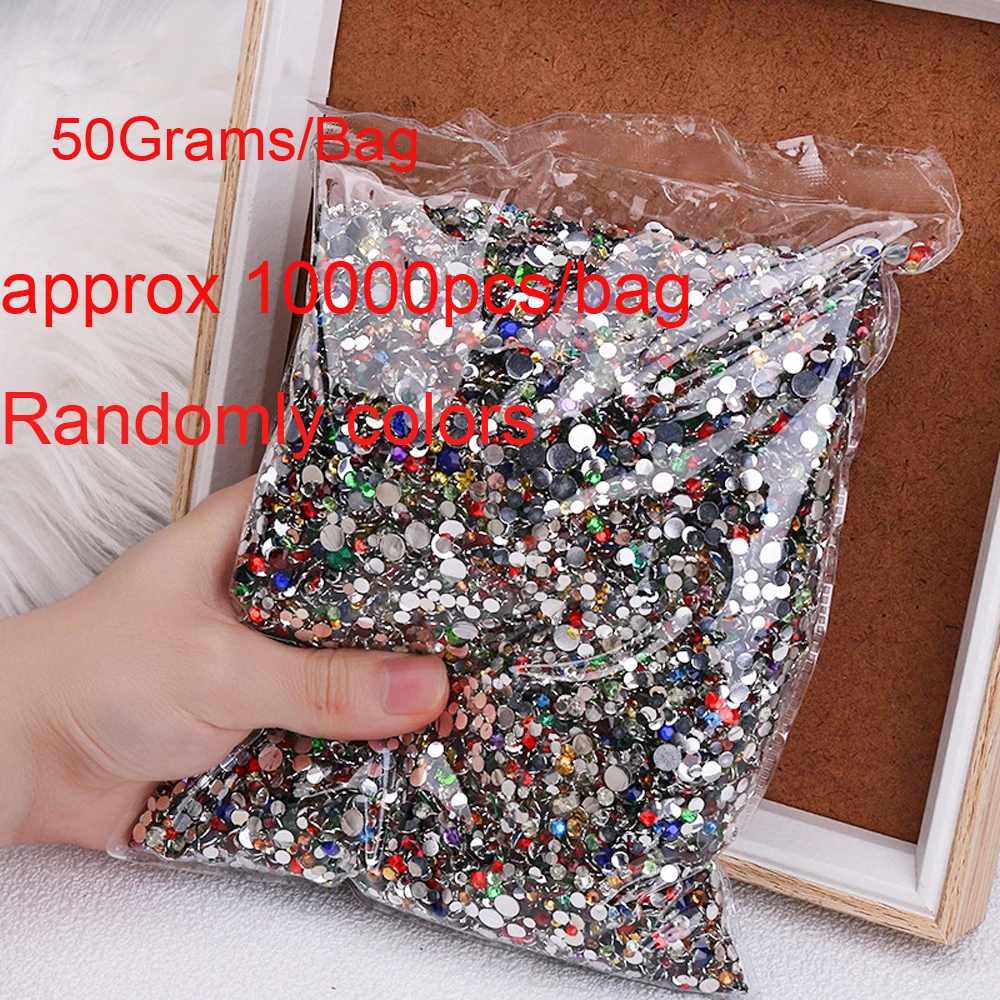 

10000pcs/bag Resin Non Hot Fix Rhinestones Bulk Mix AB Flatback Round Glue On Rhinestone Diamond Nail Gems Charms For Nails