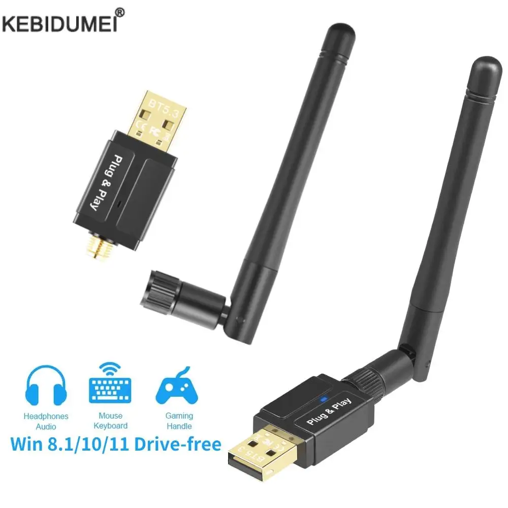 150M Bluetooth 5.3 Adapter USB Bluetooth Dongle for Windows 11/10/8.1 Mouse Keyboard Audio Receiver Transmitter