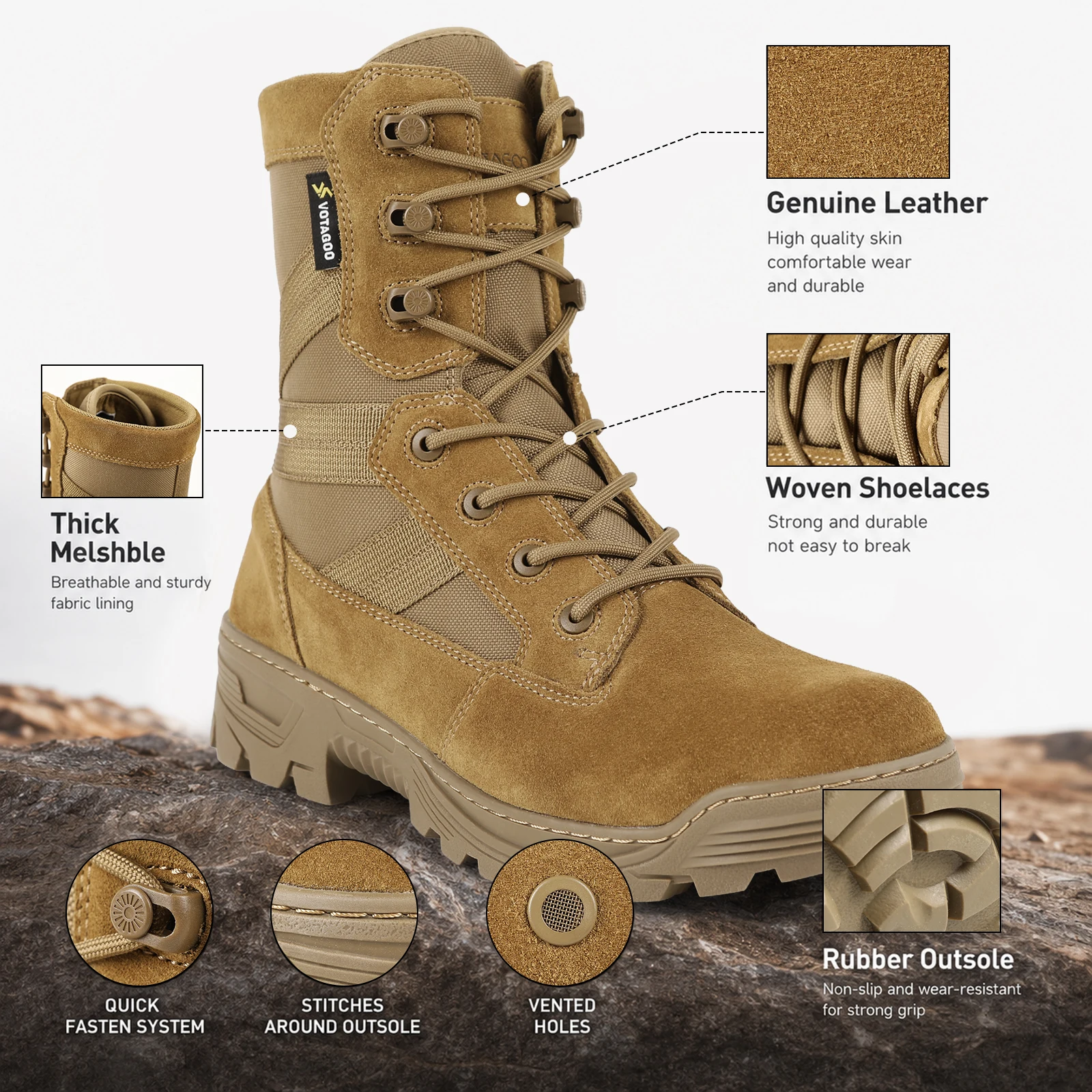 VOTAGOO Tactical Military Men's Desert Combat Army Combat Boots Shoes Uniform Working Climbing