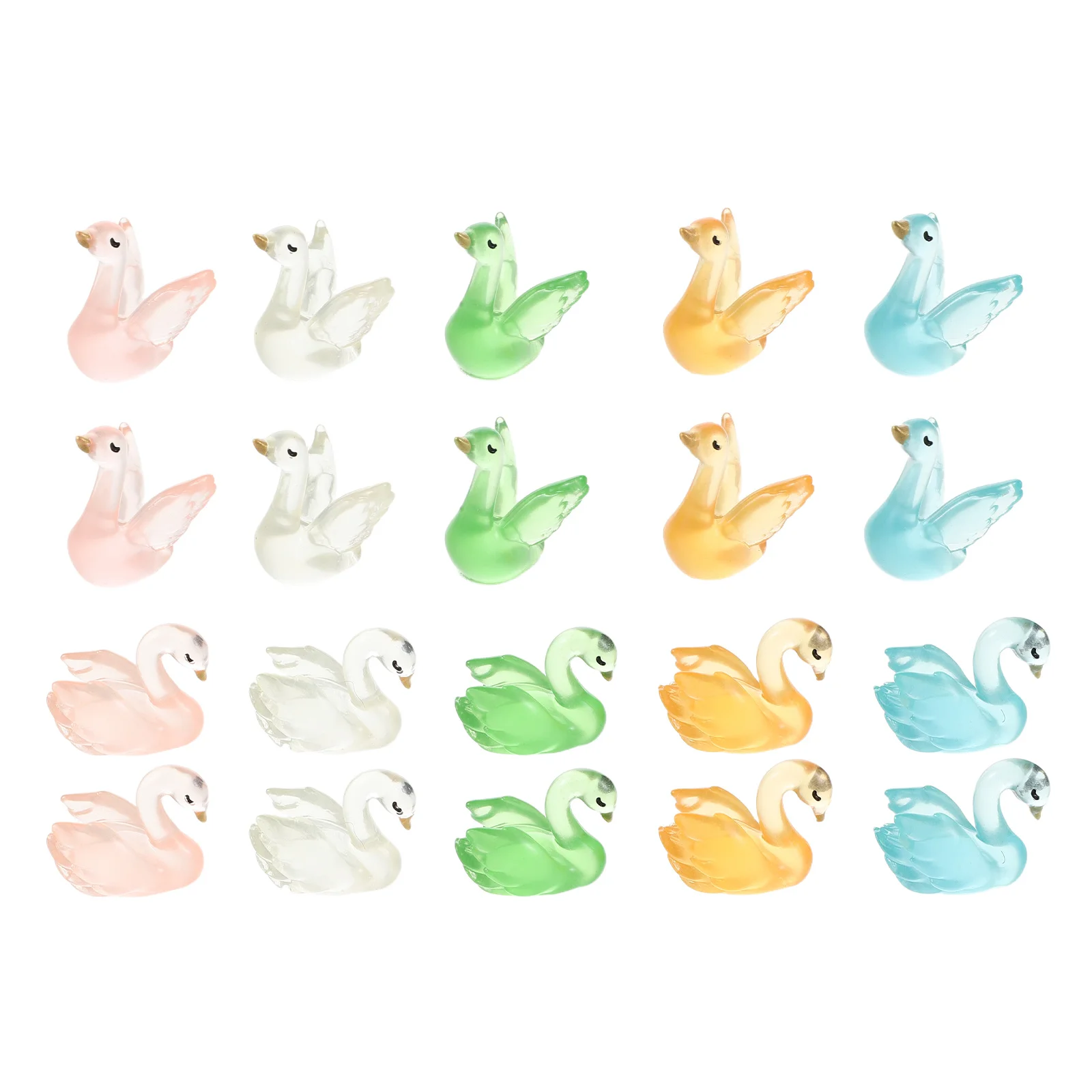 

20pcs Mini Swan Figurines Luminous Resin Animals Glow In The Dark Desktop Decoration For Room Office Indoor Decor Set