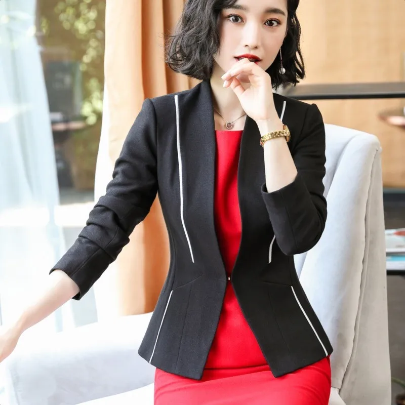 2022 White Women Formal Dress Suit Ladies Elegant Business Office Wear Blazer Suits Long Sleeve Blazer Jacket Dresses Plus Size