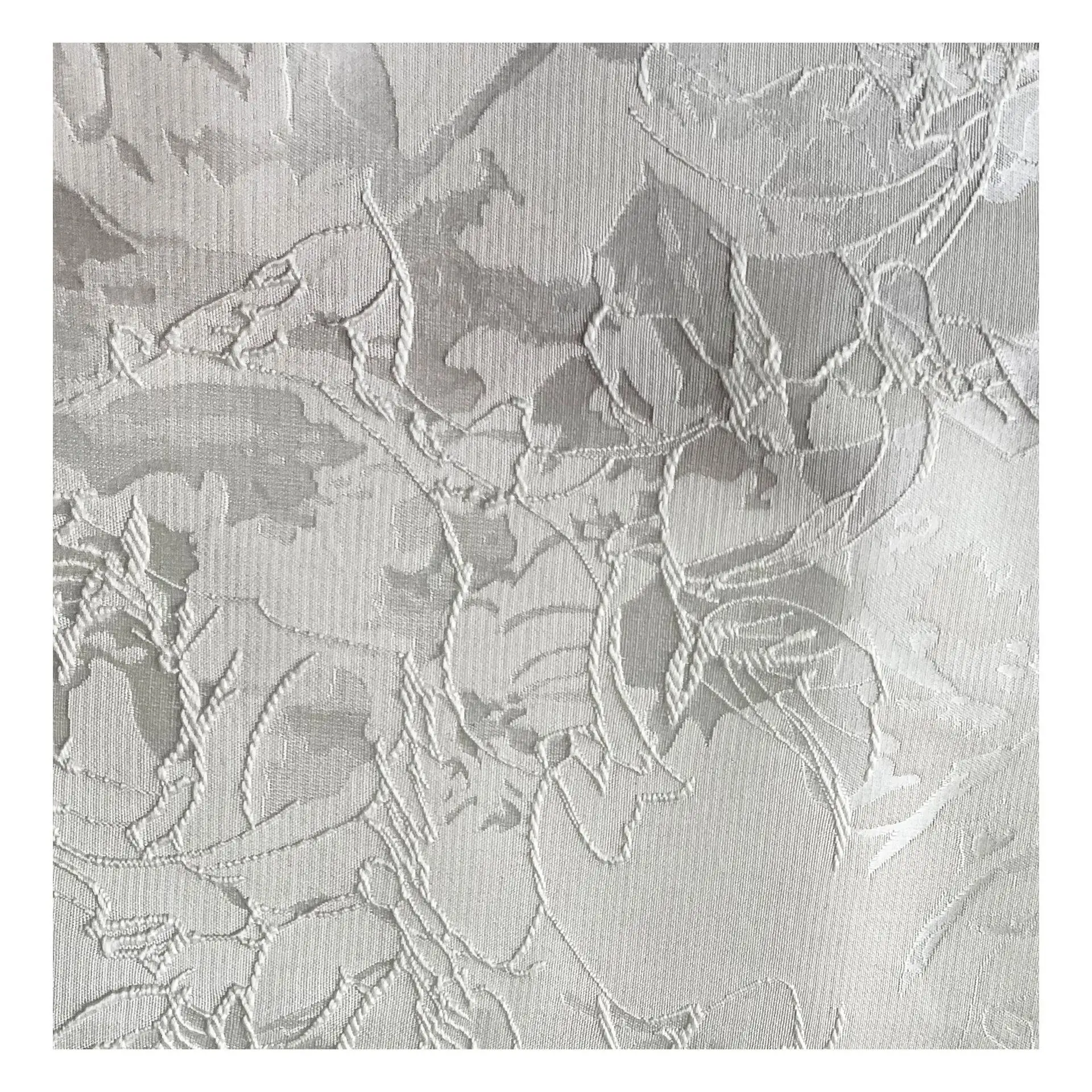 White 3D Embossed Linear Plant Jacquard Polyester Fabric, Non-stretch Textured Sewing Material For  Dress Cheongsam Hanfu