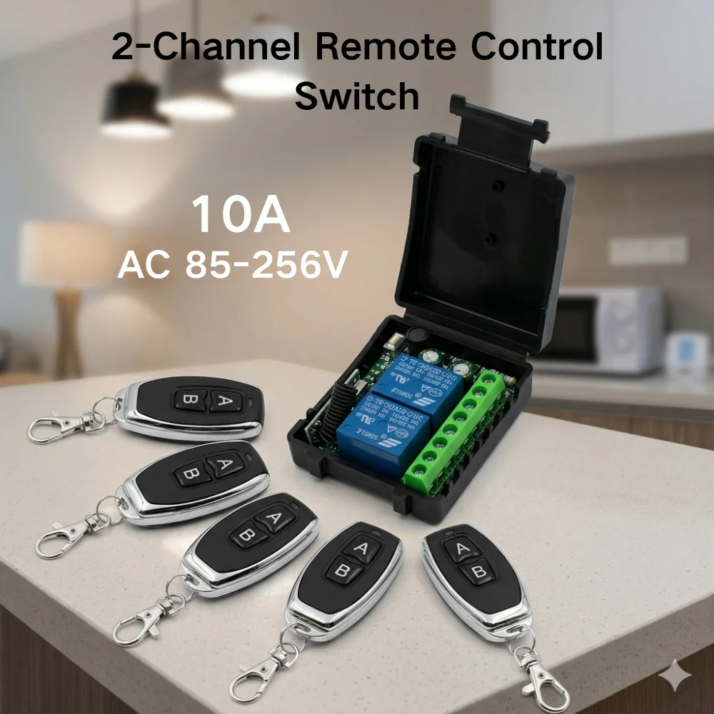 

Wireless RF 433MHz Remote Control Receiver Module 2CH AC110V 220V 230V 10A Dry Contact Relay For Fan light Garage Gutomation