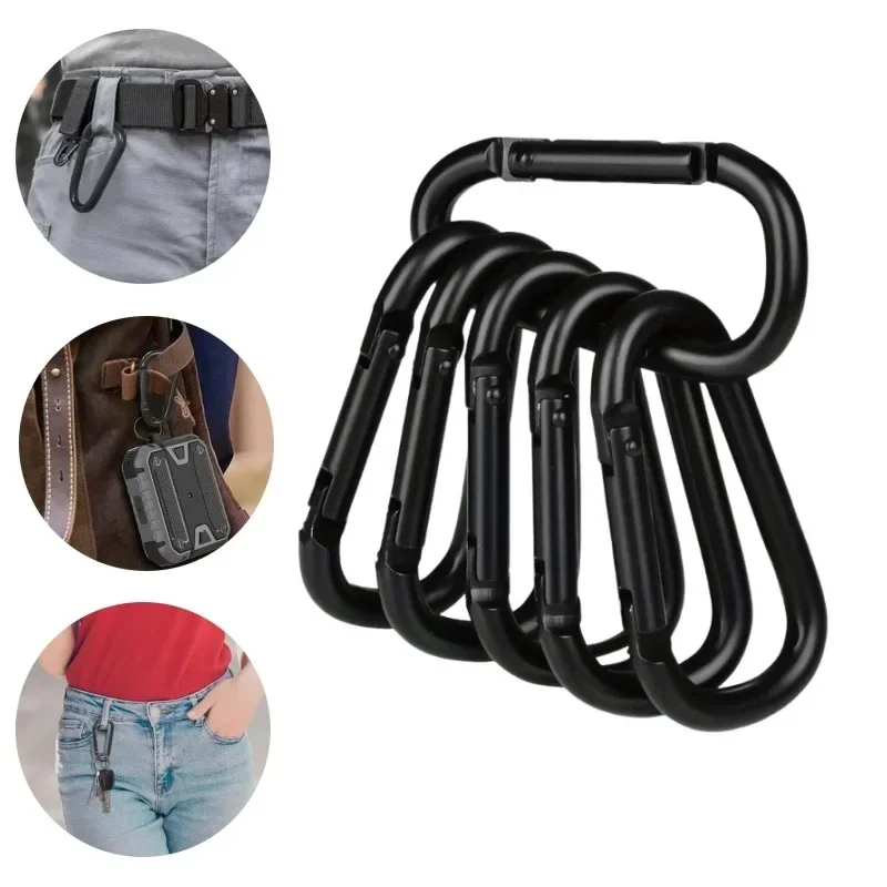 3/6/10Pcs Black Aluminum Alloy Carabiners - Heavy Duty Spring Snap Clips for Outdoor Use, Multi-Function Hooks for Water Bottle