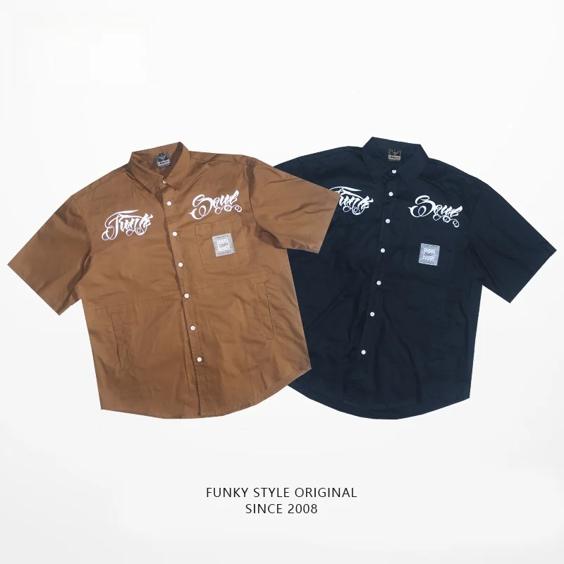 

FUNKY SLE Американская уличная одежда BBOY Work irt ort Sve Свободный крой Молодежный летний однотонный воротник с принтом irt