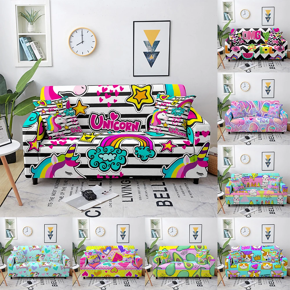 Cartoon Unicorn Stretch Sofa Cover Elastic Sofa Slipcover for Living Room Couch Cover Home Decor 1/2/3/4 Seater Housse Canapé